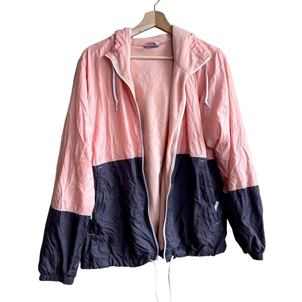 Columbia fleece lined rain jacket windbreaker women's L orange‎ gray colorblock